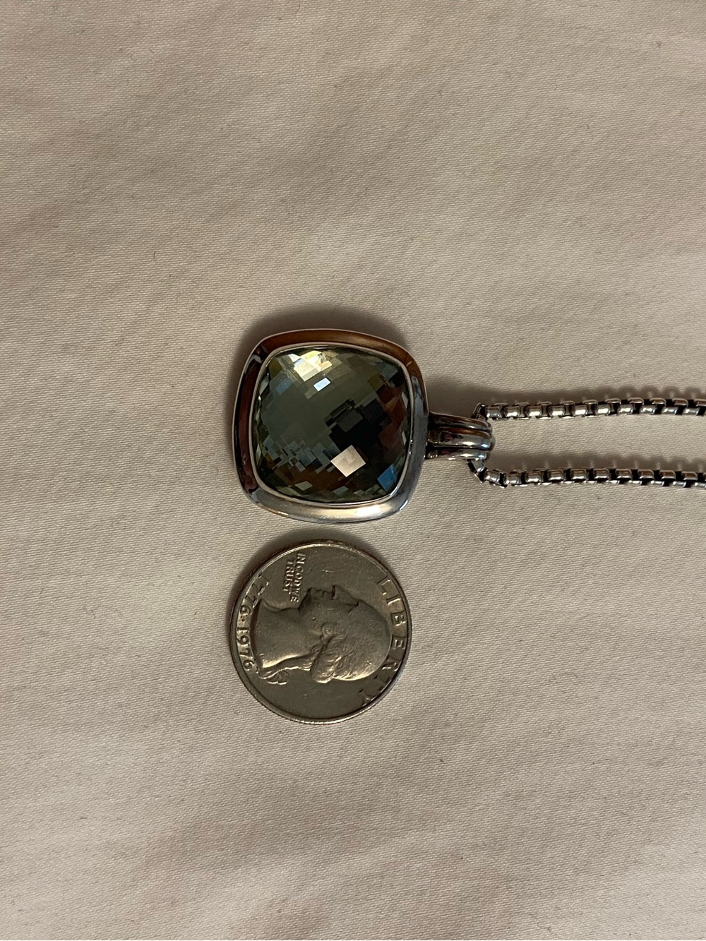 David Yurman Sterling Silver Faceted Prasiolite 20 mm stone Pendant - Picture 3 of 3